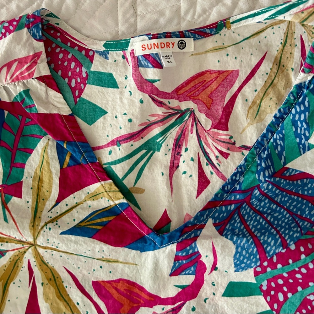 Anthropologie SUNDRY Drop Waist Dress w/ Tropical Pattern - Picture 2 of 4